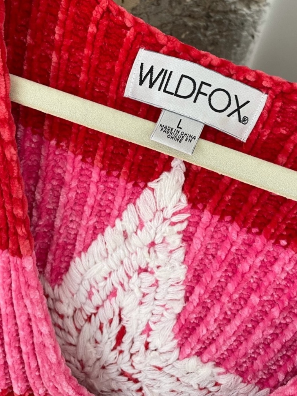 Wildfox Two-Tone Pink & Red Chenille Teddy Jacket. Oversized